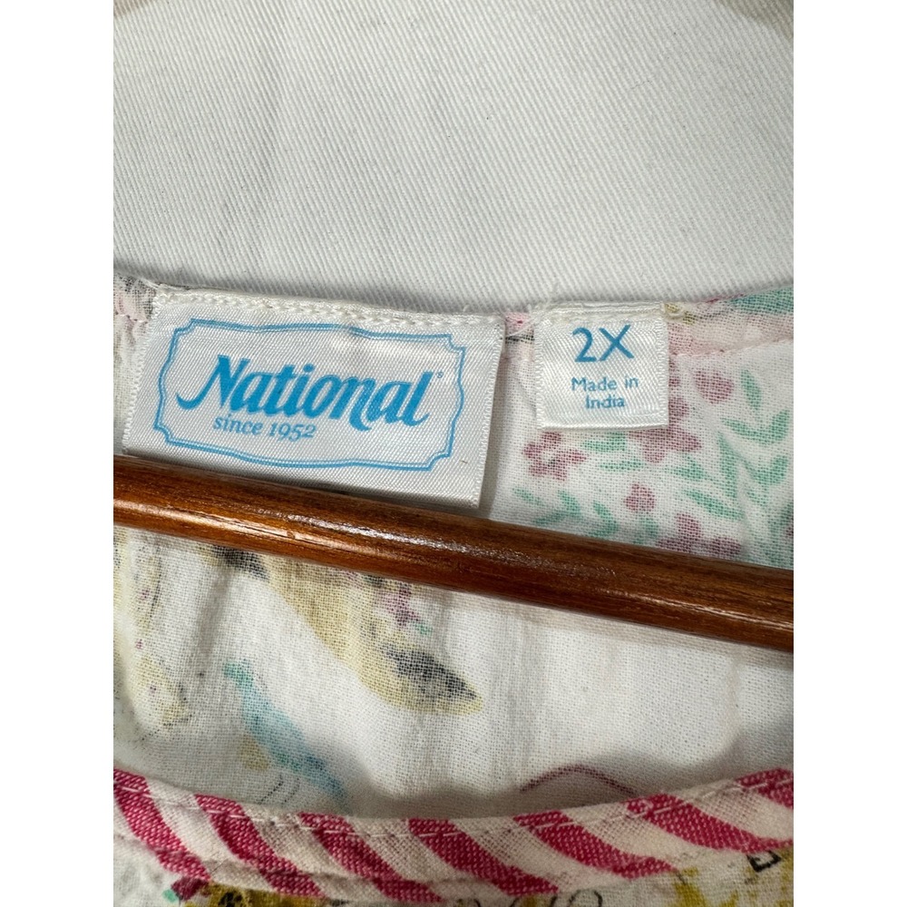 National Pink Striped Cotton House Dress Muumuu Spring Novelty Print 2X Easter - Picture 5 of 6